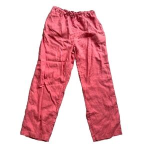 100% Linen Easy‎ Pants Pink Pull On Pockets Lagenlook Beach Trousers Large
